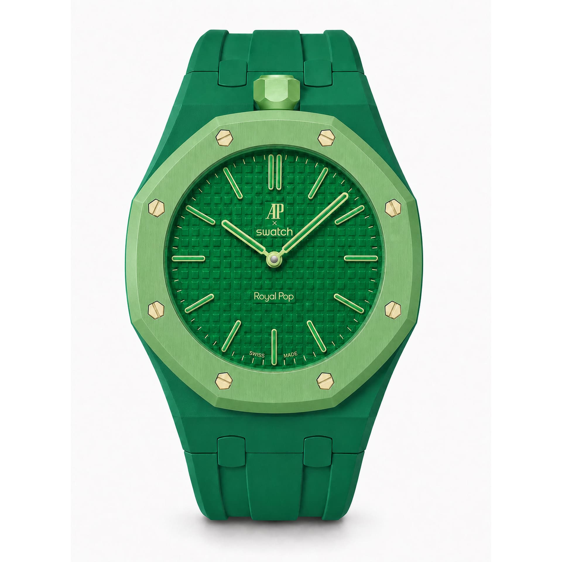 Flex Green, silicone strap and bioceramic case for the Royal Pop, view 1
